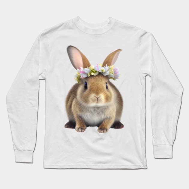 Baby Rabbit with Colorful Floral Crown Long Sleeve T-Shirt by ZUCCACIYECIBO